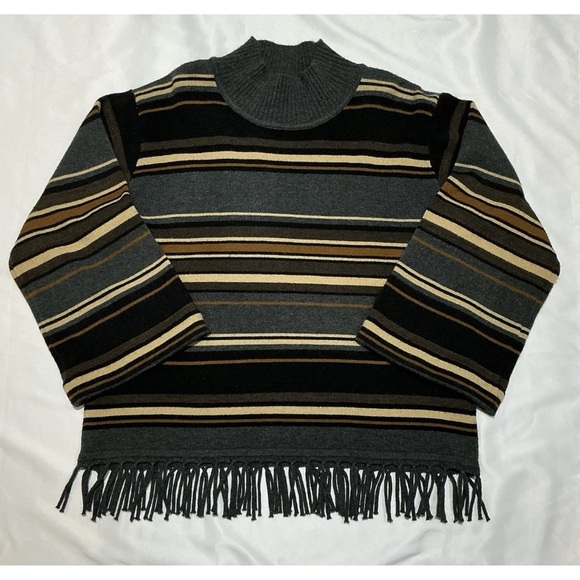 Rafaella Women's Striped Sweater w/ Fringe Size Large - Picture 1 of 8